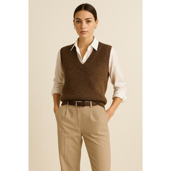 Vintage Ralph Lauren Wool Angora Marled V-Neck Sweater Vest Brown Large - Picture 1 of 10